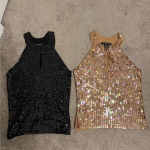 52 Weekends rame blend gold / Black sequined halter style top size M